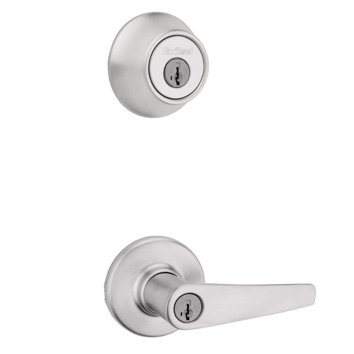 Kwikset Delta Satin Chrome Exterior Door Lever & Single Cylinder Deadbolt Combo Pack with SmartKey Security
