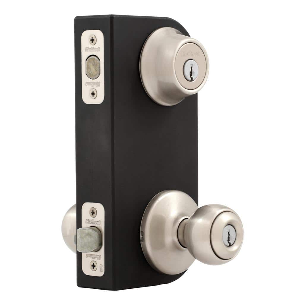 Kwikset Polo Satin Nickel Entry Door Knob & Single Cylinder Deadbolt Combo Pack with Microban Antimicrobial Technology