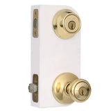 Kwikset Tylo Polished Brass Entry Door Knob & Double Cylinder Deadbolt Combo Pack with Microban Antimicrobial Technology