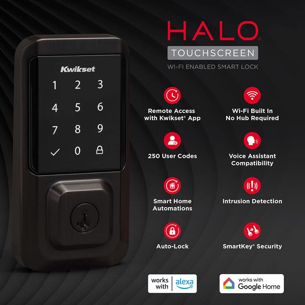Kwikset HALO Venetian Bronze Touchscreen Single-Cylinder Electronic Smart Lock Deadbolt W/Halifax Square Lever Project Pack