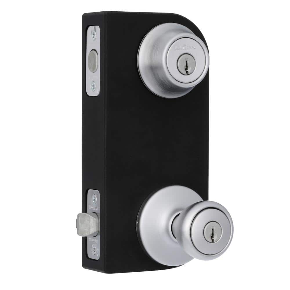Kwikset Tylo Satin Chrome Exterior Entry Door Knob and Single Cylinder Deadbolt Project Pack