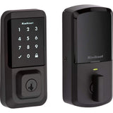 Kwikset Halo Black Single-Cylinder Touchscreen Electronic Deadbolt with Prague Entry Door Handle set Pismo Door Knob Combo Pack