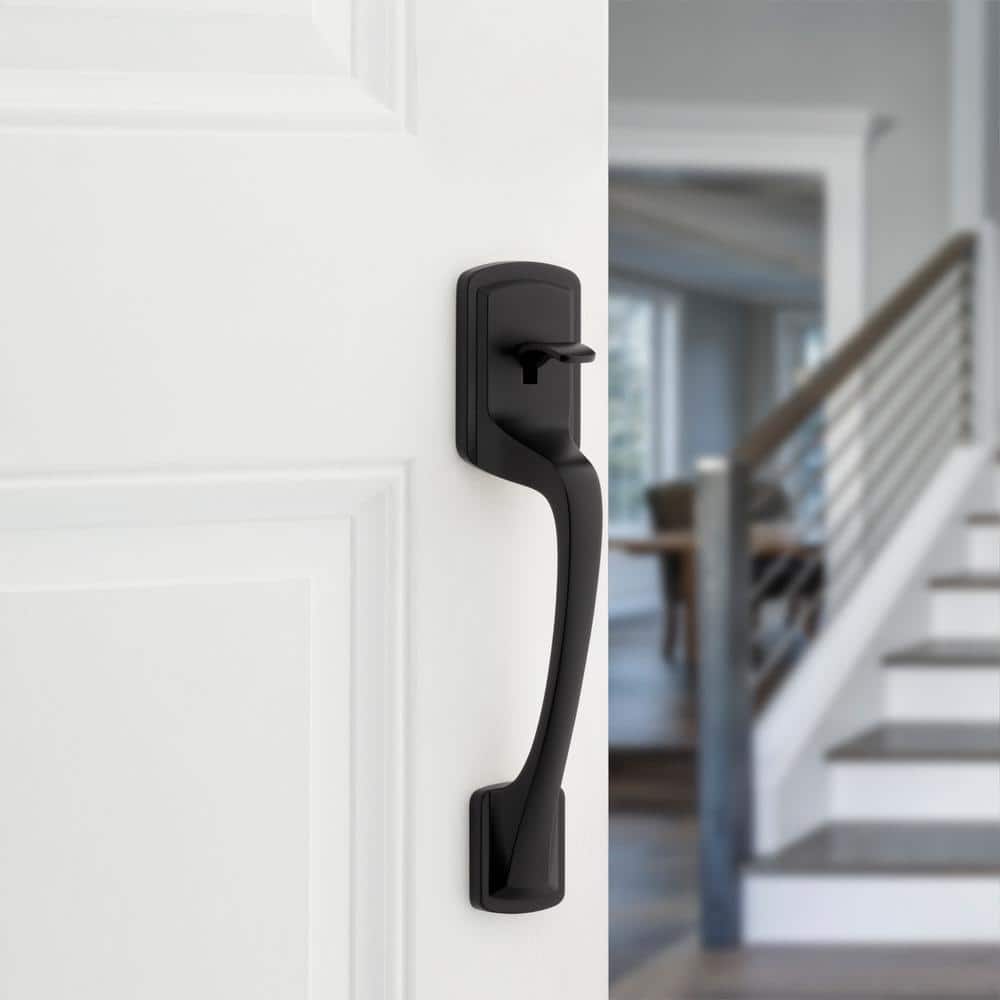 Kwikset Halo Black Single-Cylinder Touchscreen Electronic Deadbolt with Prague Entry Door Handle set Pismo Door Knob Combo Pack