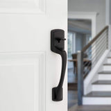 Kwikset Halo Black Single-Cylinder Touchscreen Electronic Deadbolt with Prague Entry Door Handle set Pismo Door Knob Combo Pack