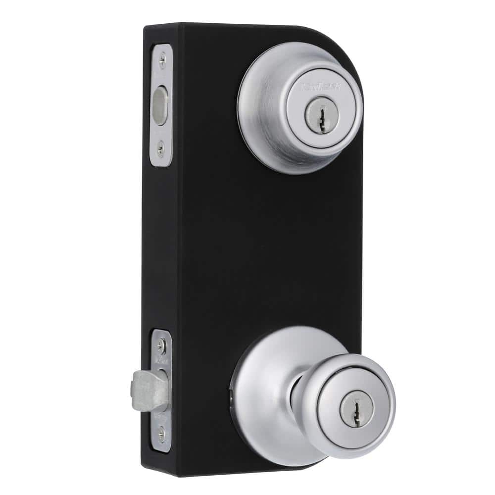 Kwikset Tylo Satin Chrome Entry Door Knob and Single Cylinder Deadbolt Combo Pack