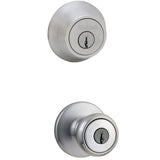 Kwikset Tylo Satin Chrome Entry Door Knob and Single Cylinder Deadbolt Combo Pack