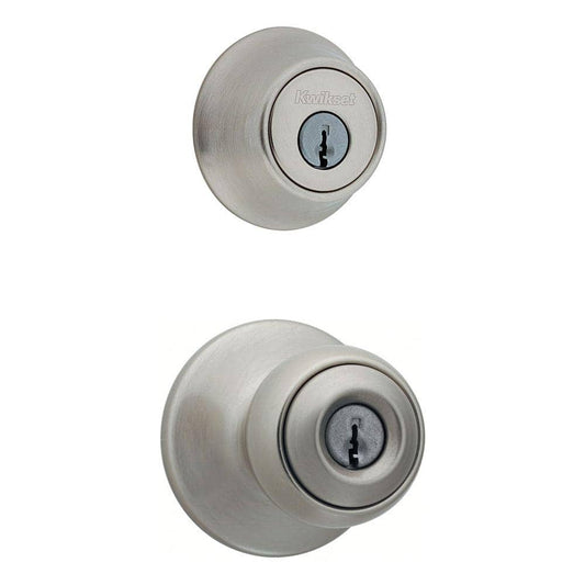 Kwikset Polo Satin Nickel Single Cylinder Entry Door Knob & Deadbolt Combo Pack with Microban Antimicrobial Technology