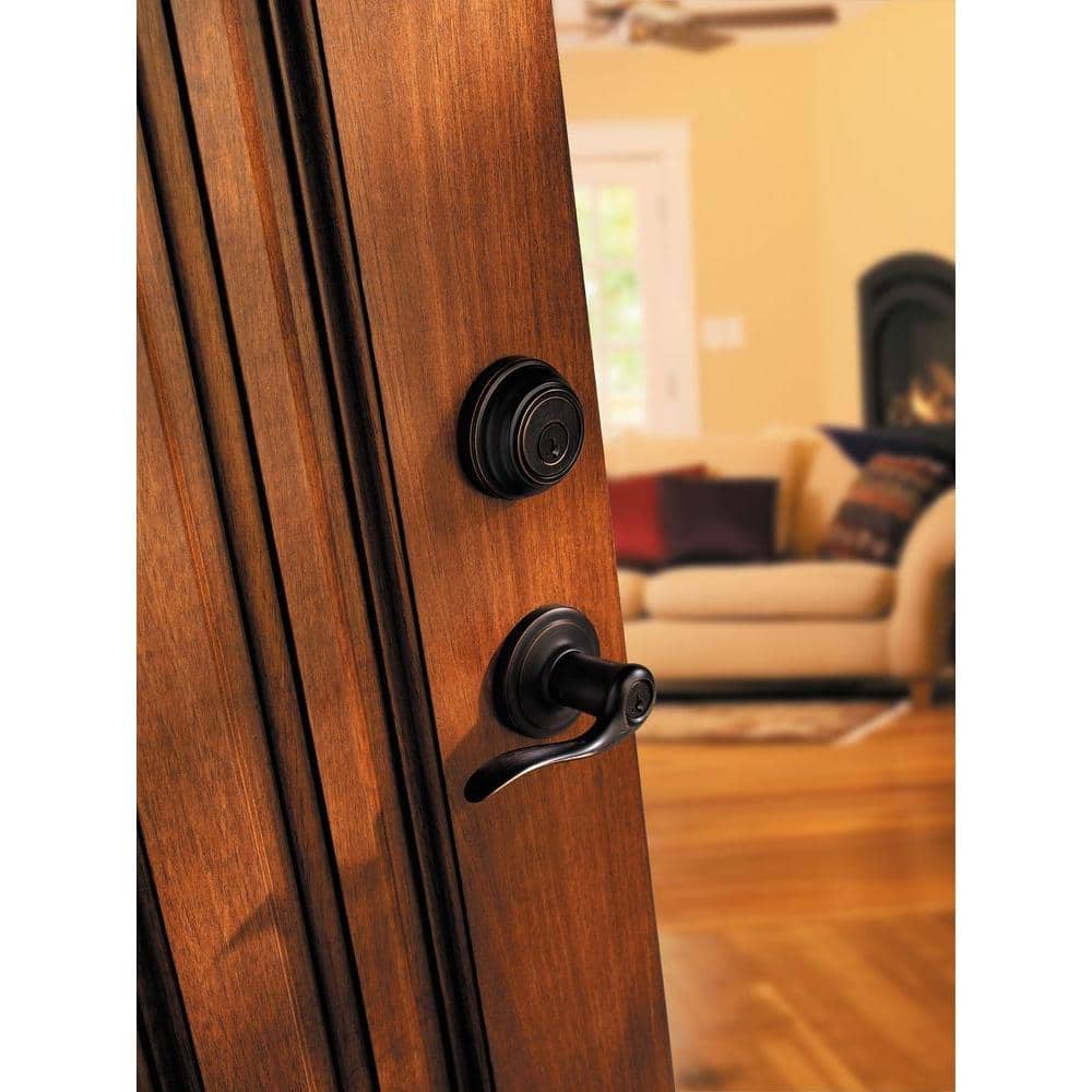 Kwikset Lido Venetian Bronze SmartKey Single-Cylinder Deadbolt + Keyed Entry Lever Combo Pack