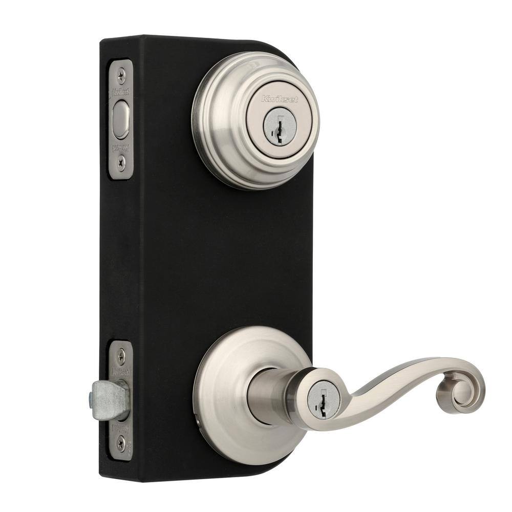 Kwikset Lido Satin Nickel SmartKey Single-Cylinder Deadbolt Universal Keyed Entry Door Handle Combo Pack (1 Handle and 1 Deadbolt)