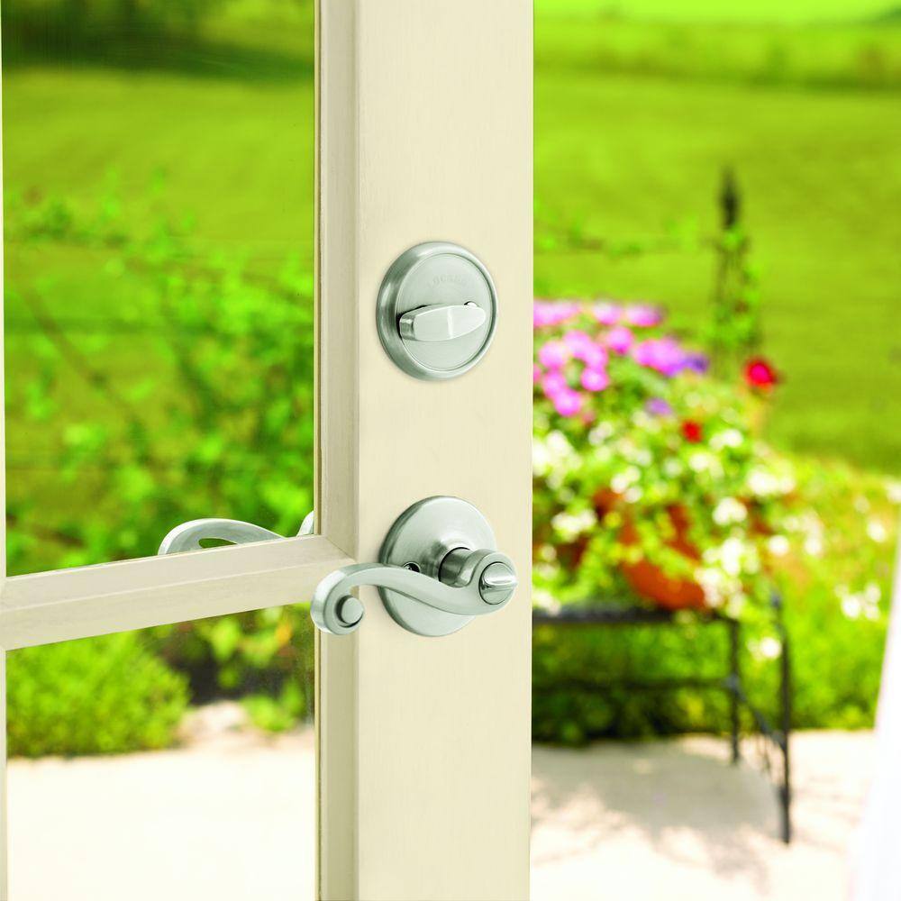 Kwikset Lido Satin Nickel SmartKey Single-Cylinder Deadbolt Universal Keyed Entry Door Handle Combo Pack (1 Handle and 1 Deadbolt)