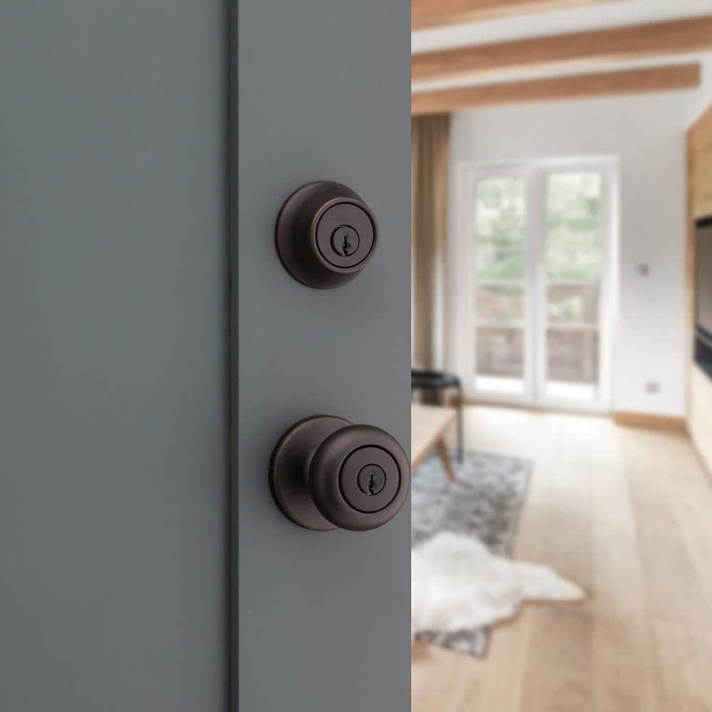 Kwikset Cove Venetian Bronze Entry Door Knob and Single Cylinder Deadbolt Combo Pack with SmartKey
