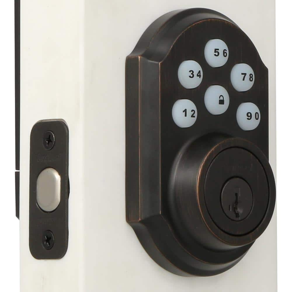 Kwikset Z-Wave SmartCode 910 Venetian Bronze Single Cylinder Electronic Deadbolt featuring Milan Hall/Closet Lever