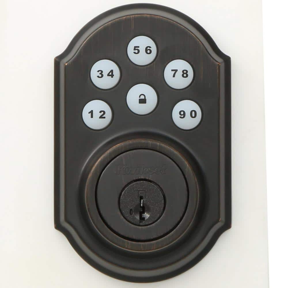 Kwikset Z-Wave SmartCode 910 Venetian Bronze Single Cylinder Electronic Deadbolt featuring Milan Hall/Closet Lever
