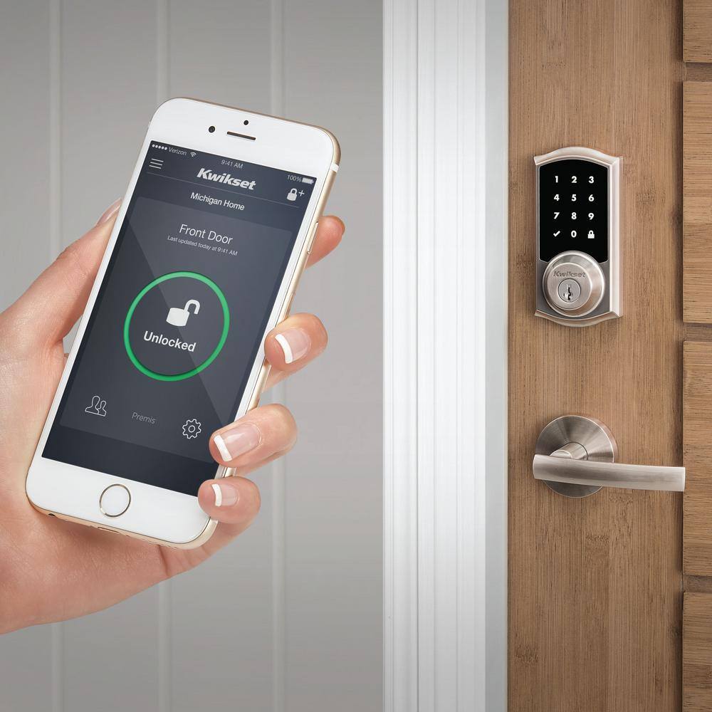 Kwikset Premis Touchscreen Smart Lock, Satin Nickel Single Cylinder Electronic Deadbolt with SmartKey Security