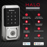 Kwikset HALO Polished Chrome Touchscreen WiFi Keypad Electronic Single-Cylinder Smart Lock Deadbolt featuring SmartKey Security