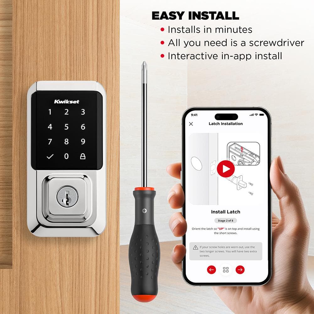 Kwikset HALO Polished Chrome Touchscreen WiFi Keypad Electronic Single-Cylinder Smart Lock Deadbolt featuring SmartKey Security