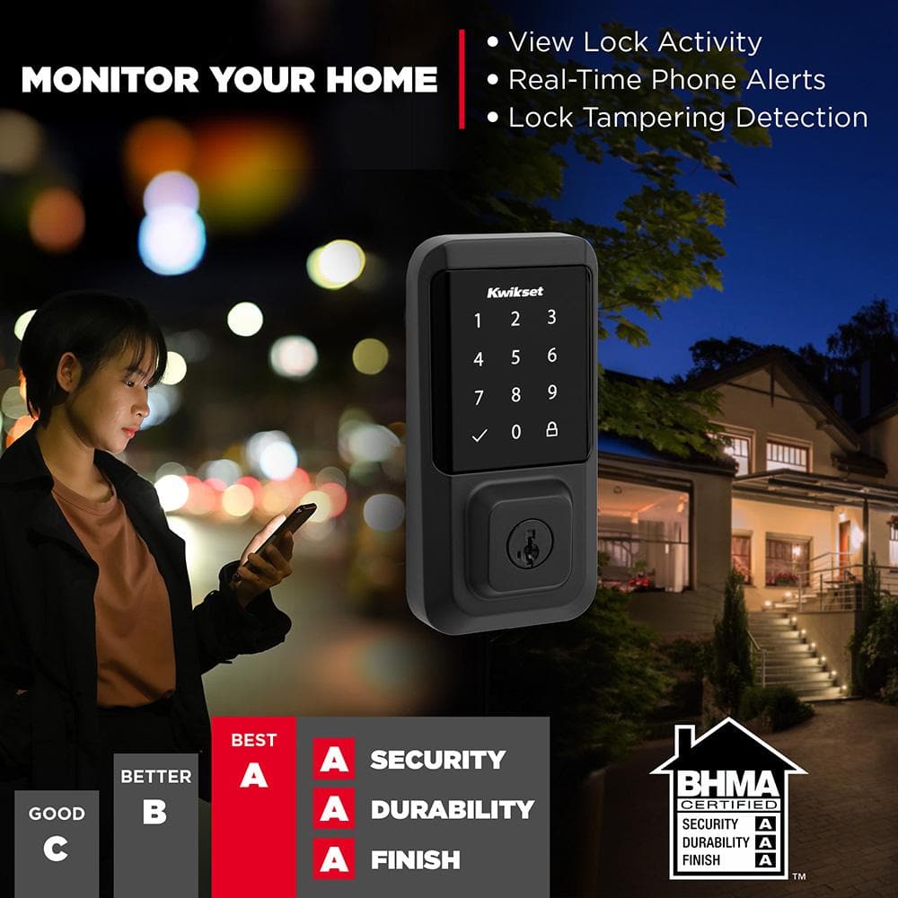 Kwikset HALO Matte Black Touchscreen WiFi Keypad Electronic Single-Cylinder Smart Lock Deadbolt featuring SmartKey Security
