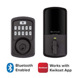 Kwikset Aura Matte Black Single Cylinder Electronic Bluetooth Keypad Smart Lock Deadbolt featuring SmartKey Security