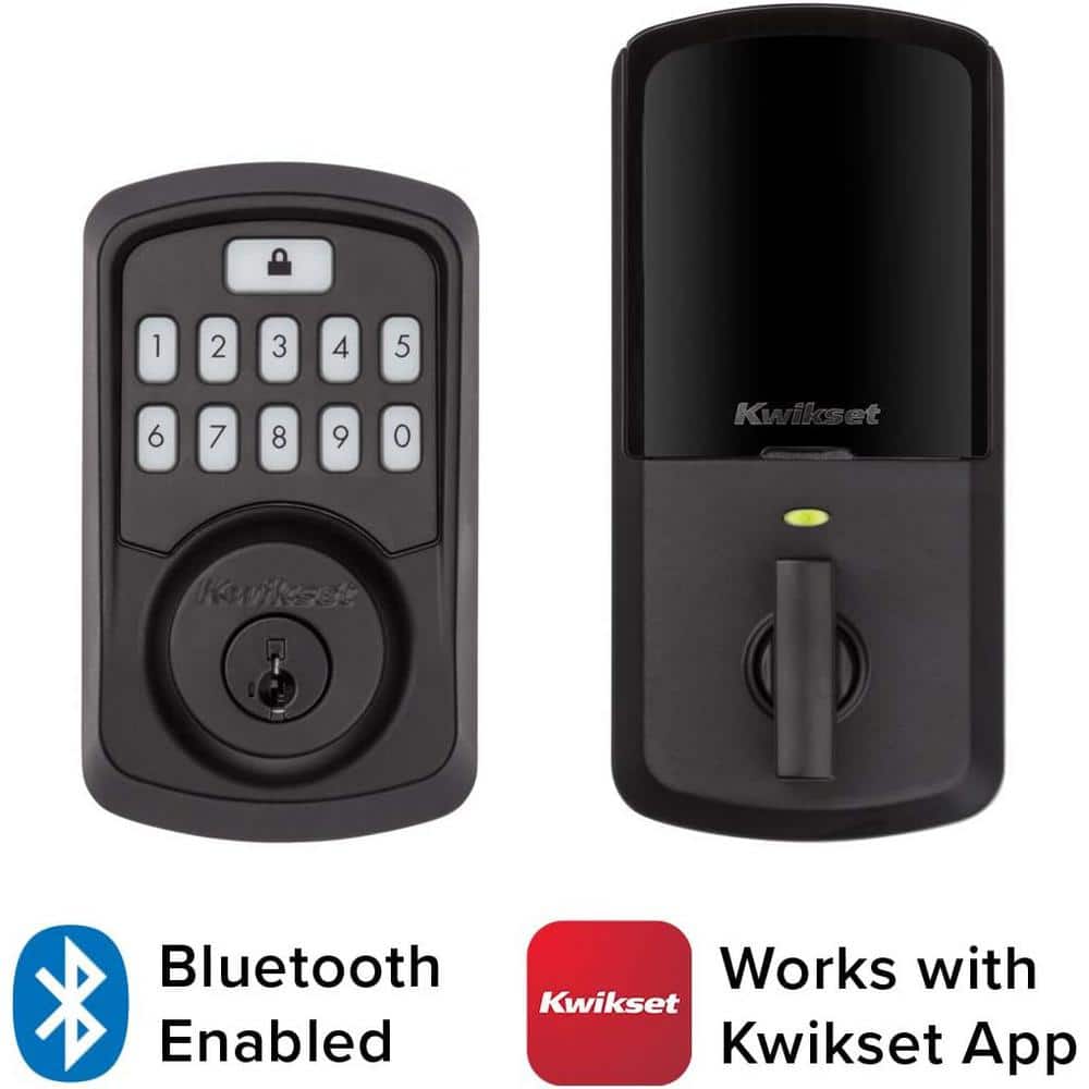 Kwikset Aura Matte Black Single Cylinder Electronic Bluetooth Keypad Smart Lock Deadbolt featuring SmartKey Security