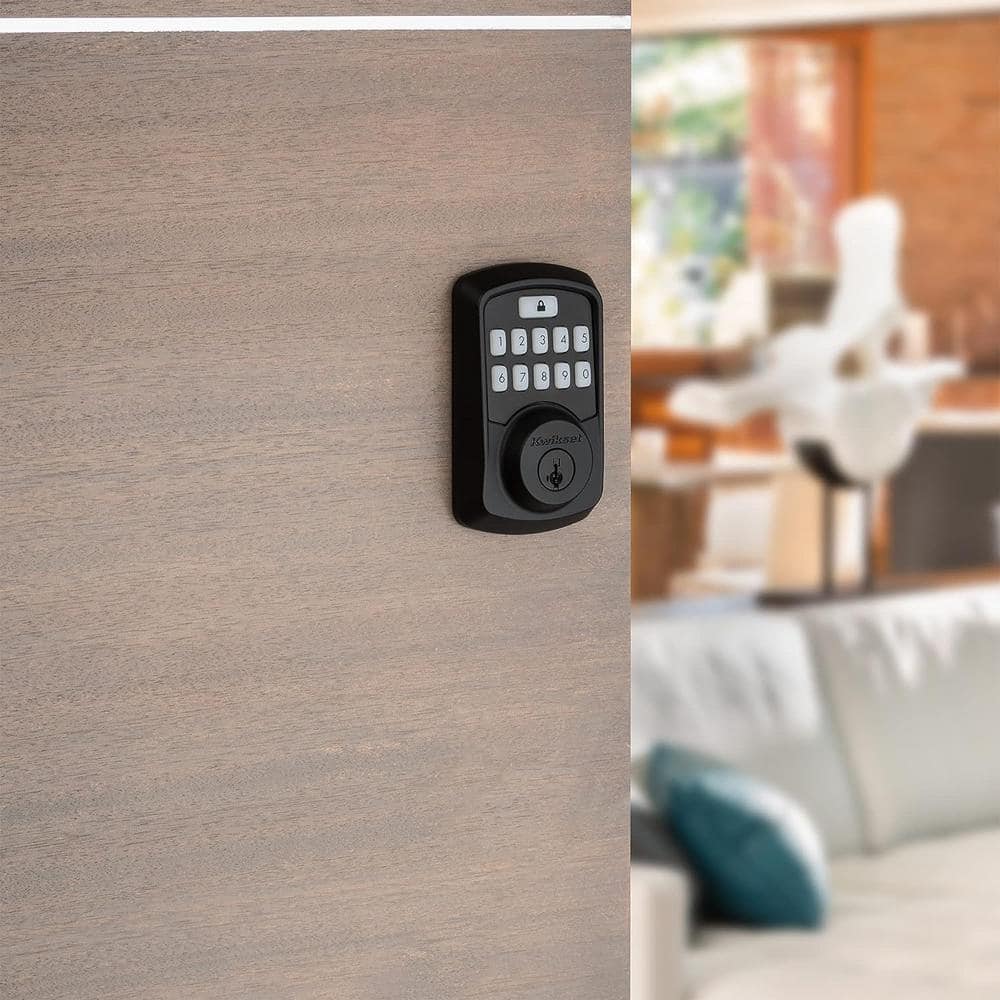 Kwikset Aura Matte Black Single Cylinder Electronic Bluetooth Keypad Smart Lock Deadbolt featuring SmartKey Security