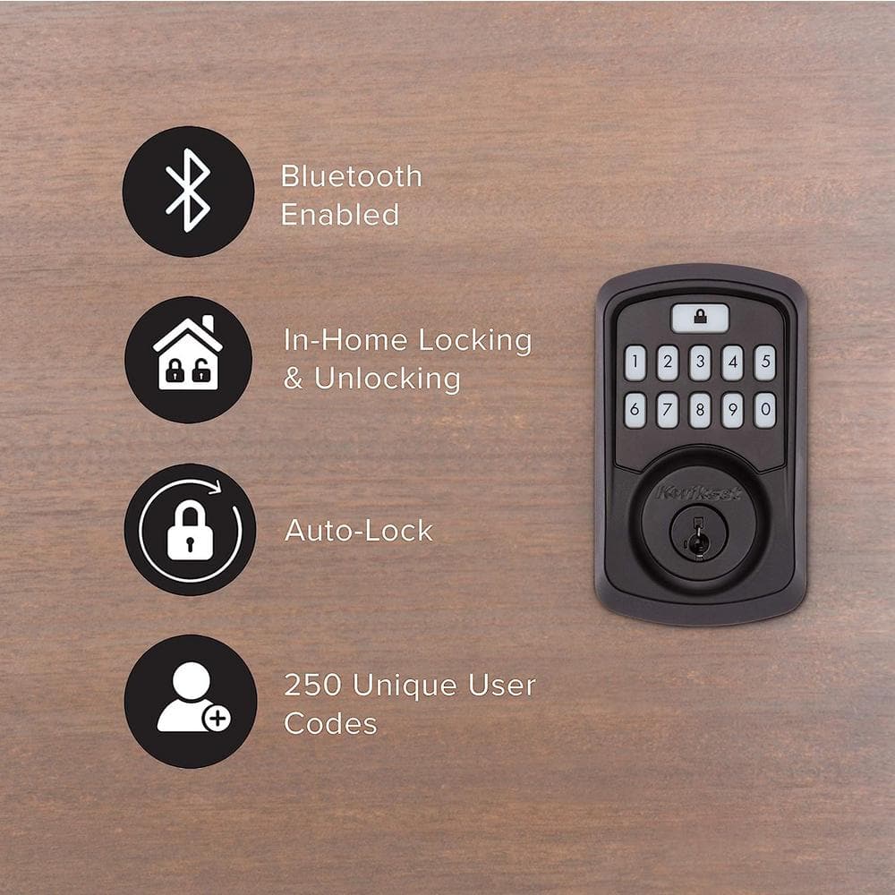 Kwikset Aura Matte Black Single Cylinder Electronic Bluetooth Keypad Smart Lock Deadbolt featuring SmartKey Security