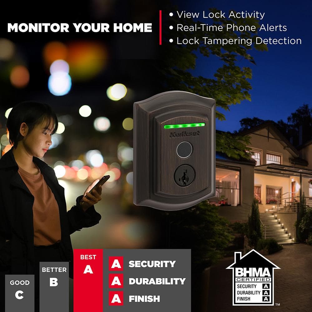 Kwikset Halo Touch Venetian Bronze Traditional Fingerprint Wi‑Fi Electronic Smart Lock Deadbolt with SmartKey Security