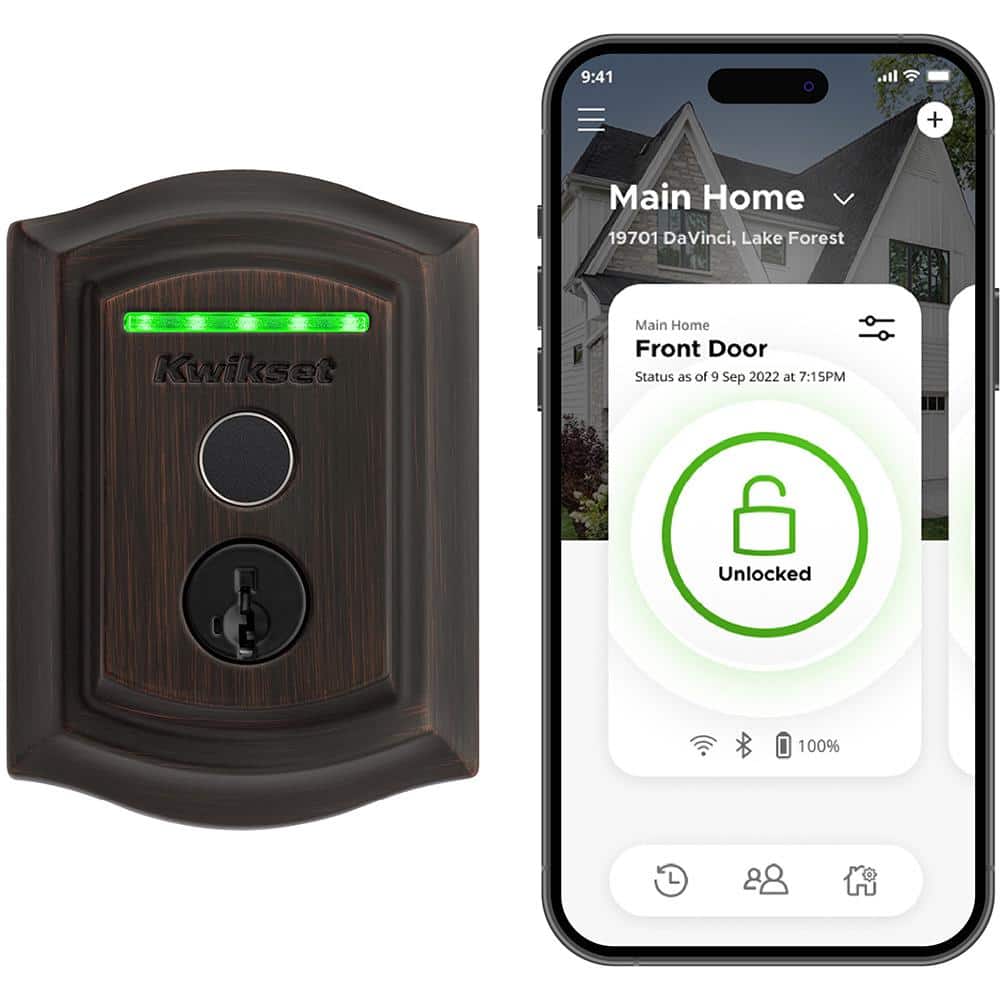 Kwikset Halo Touch Venetian Bronze Traditional Fingerprint Wi‑Fi Electronic Smart Lock Deadbolt with SmartKey Security