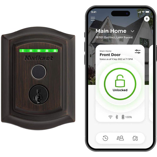 Kwikset Halo Touch Venetian Bronze Traditional Fingerprint Wi‑Fi Electronic Smart Lock Deadbolt with SmartKey Security