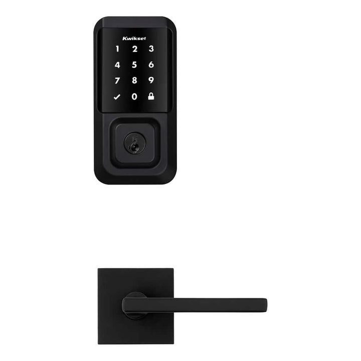 Kwikset HALO Matte Black Touchscreen Wifi Electronic Single-Cylinder Smart Lock Deadbolt W/Halifax Square Lever Combo Pack