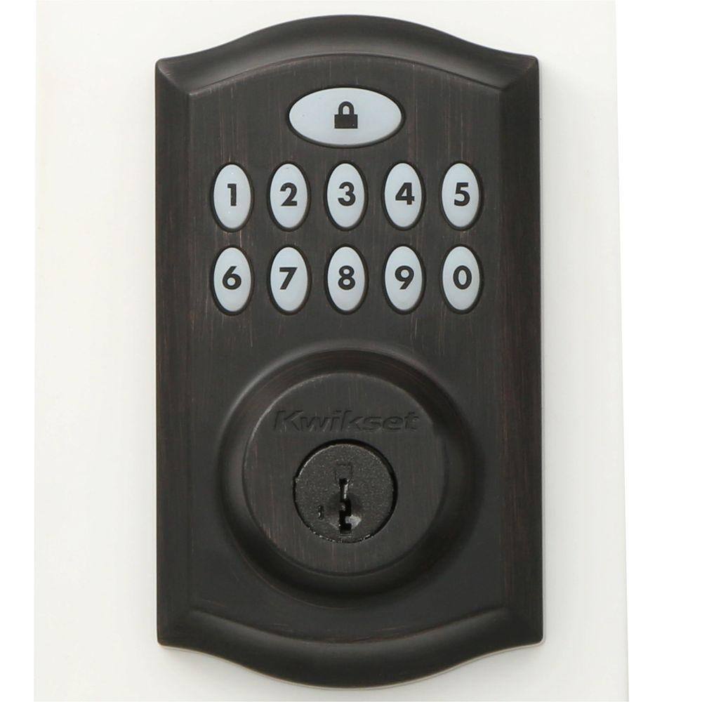 Kwikset SmartCode 913 Touchpad Electronic Deadbolt with Avalon Handleset and Tustin Lever, Venetian Bronze