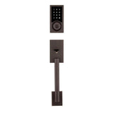 Kwikset SmartCode 915 Contemporary Venetian Bronze Electronic Deadbolt with San Clemente Handle Set and Halifax Interior Lever