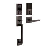 Kwikset SmartCode 915 Contemporary Venetian Bronze Electronic Deadbolt with San Clemente Handle Set and Halifax Interior Lever
