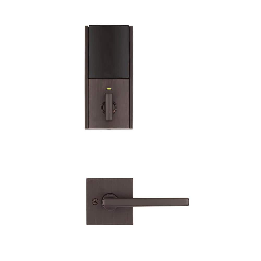 Kwikset SmartCode 915 Contemporary Venetian Bronze Electronic Deadbolt with San Clemente Handle Set and Halifax Interior Lever