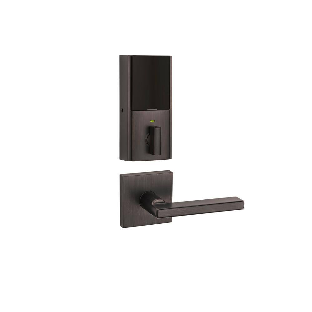 Kwikset SmartCode 915 Contemporary Venetian Bronze Electronic Deadbolt with San Clemente Handle Set and Halifax Interior Lever