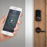 Kwikset Z-Wave SmartCode Touchscreen Satin Nickel Single Cylinder Electronic Deadbolt featuring Tustin Hall/Closet Lever