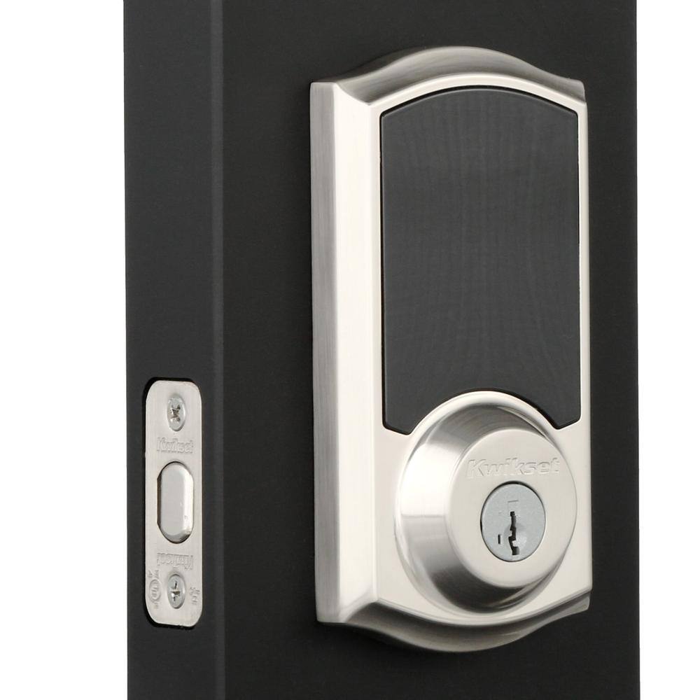 Kwikset Z-Wave SmartCode Touchscreen Satin Nickel Single Cylinder Electronic Deadbolt featuring Tustin Hall/Closet Lever