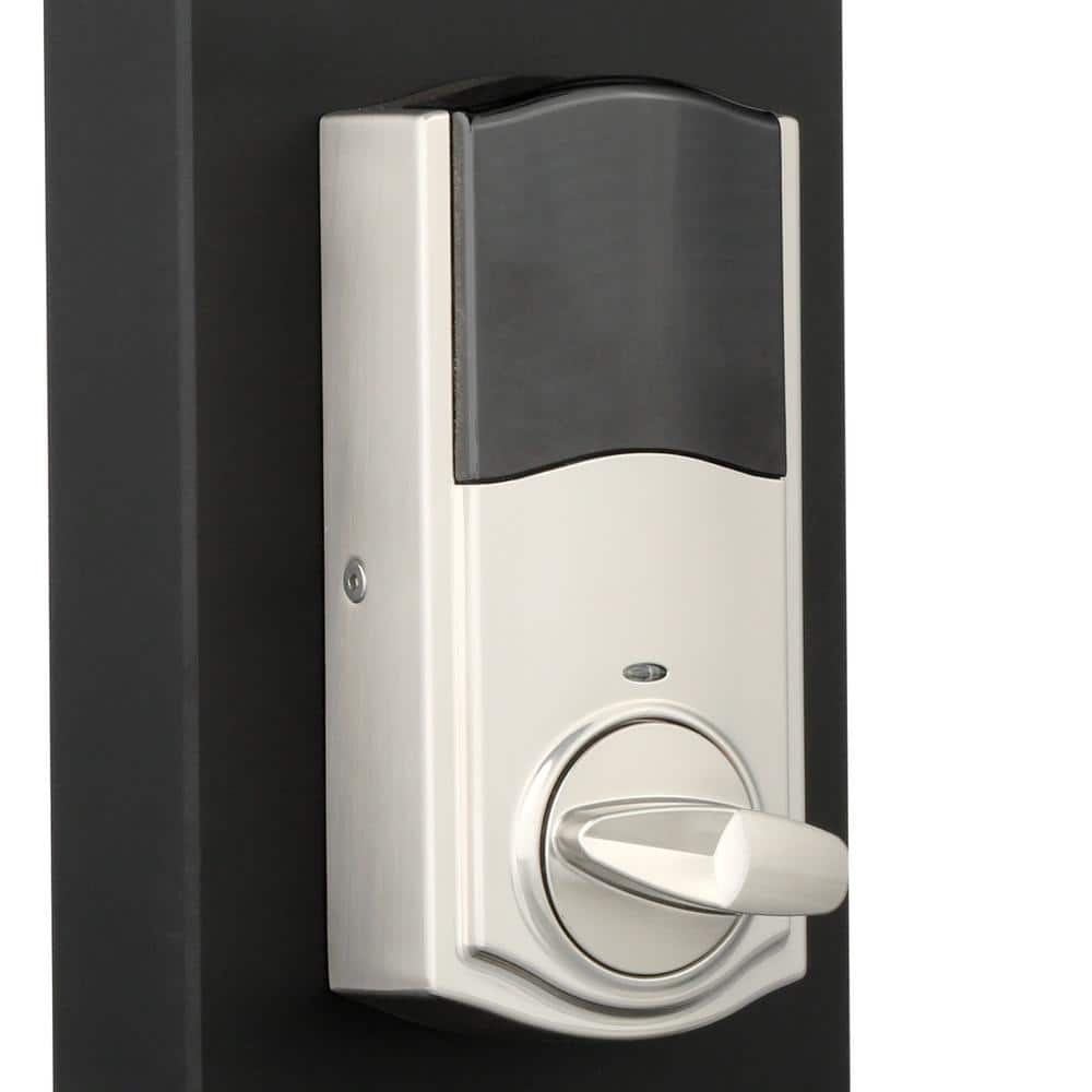 Kwikset Z-Wave SmartCode Touchscreen Satin Nickel Single Cylinder Electronic Deadbolt featuring Tustin Hall/Closet Lever
