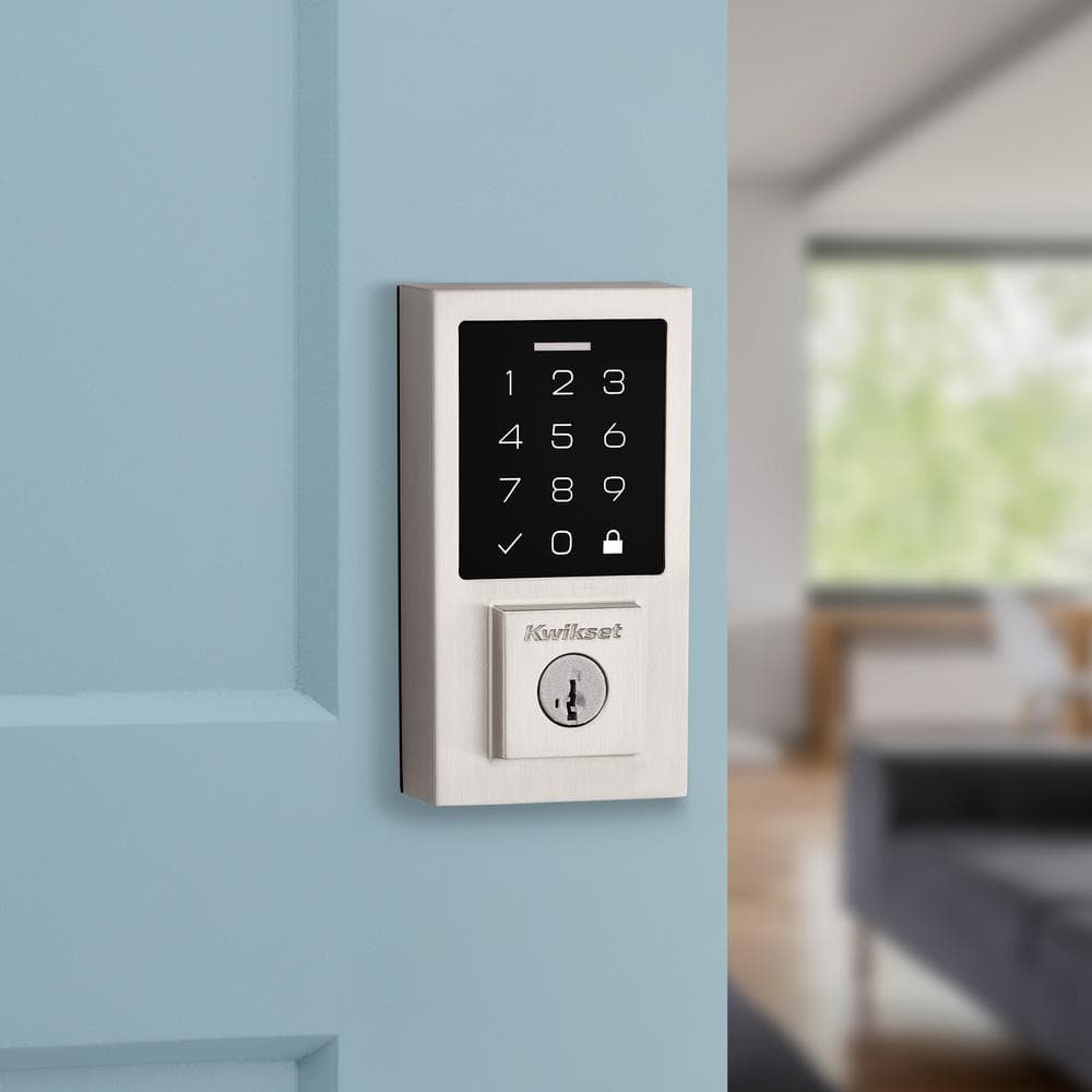 Kwikset SmartCode 270 Touchpad Electronic Deadbolt with Halifax Square Satin Nickel Hall/Closet Door Handle Combo Pack
