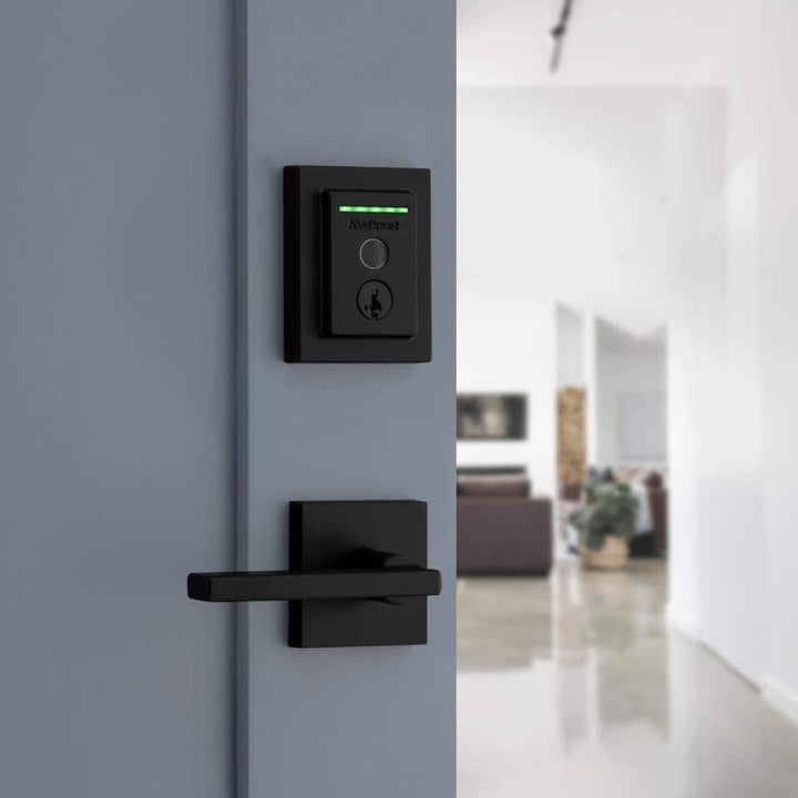 Kwikset Halo Touch Smart Lock with Halifax Lever, Matte Black – Fingerprint Wi‑Fi Electronic Deadbolt with SmartKey Security