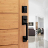 Kwikset Halo Touch Matte Black Fingerprint Wi‑Fi Electronic Smart Lock Deadbolt with SmartKey Security & San Clemente Handleset