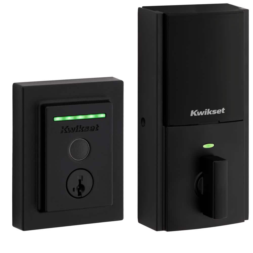 Kwikset Halo Touch Matte Black Fingerprint Wi‑Fi Electronic Smart Lock Deadbolt with SmartKey Security & San Clemente Handleset