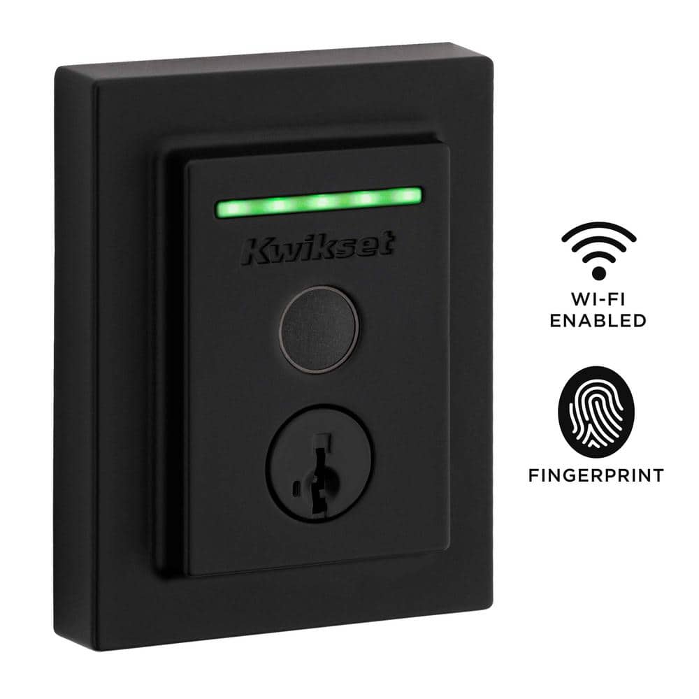 Kwikset Halo Touch Matte Black Fingerprint Wi‑Fi Electronic Smart Lock Deadbolt with SmartKey Security & San Clemente Handleset