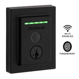Kwikset Halo Touch Matte Black Fingerprint Wi‑Fi Electronic Smart Lock Deadbolt with SmartKey Security & San Clemente Handleset