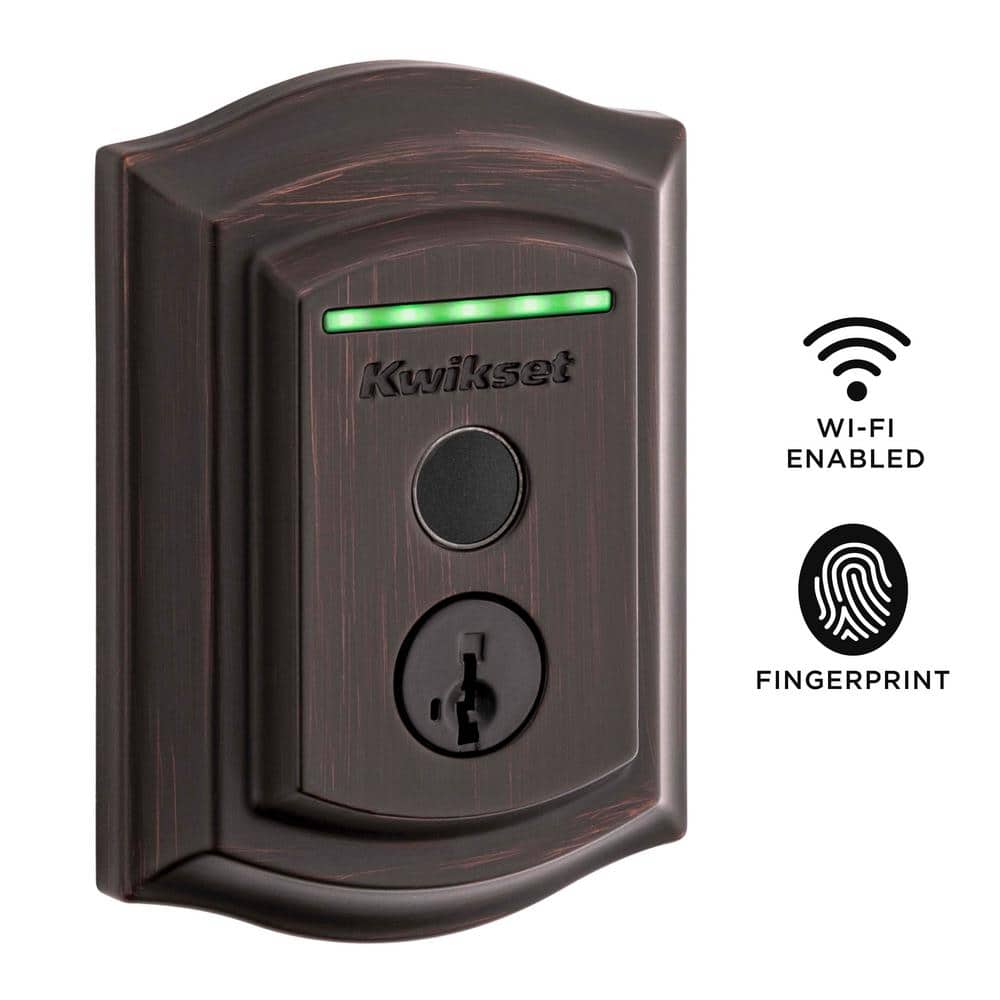 Kwikset Halo Touch Venetian Bronze Traditional Fingerprint Wi‑Fi Smart Lock Deadbolt with SmartKey Security and Tustin Lever