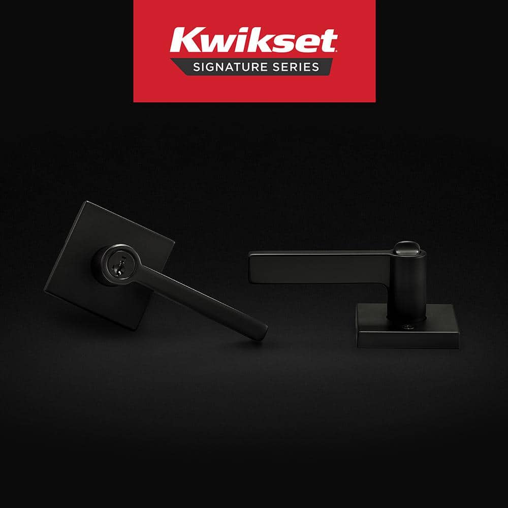 Kwikset Halifax Matte Black Keyed Entry Lever, ANSI/BHMA Grade 3, 2-3/4 in Backset