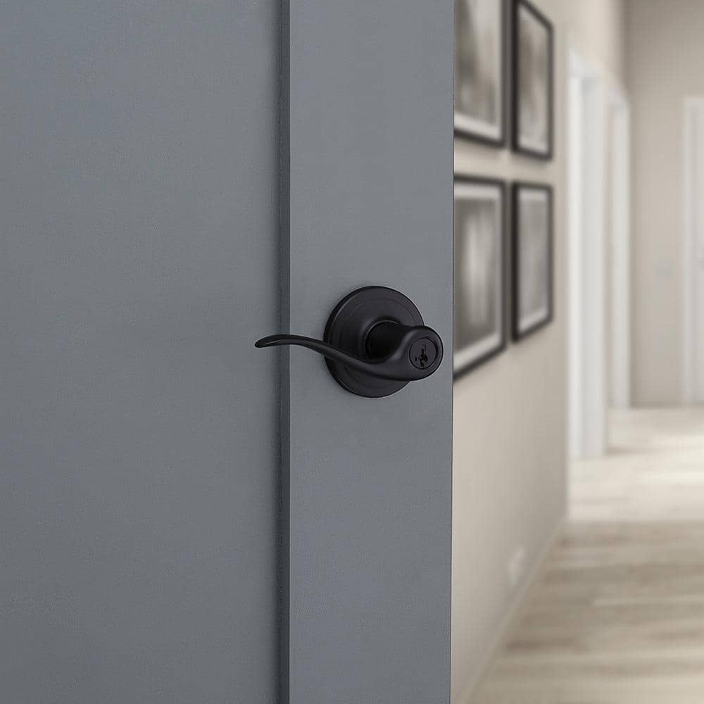 Kwikset Tustin Matte Black Keyed Entry Door Handle Featuring SmartKey Security with Microban Antimicrobial Technology