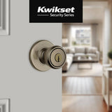 Kwikset Tylo Antique Brass Keyed Entry Door Knob with Microban Antimicrobial Technology