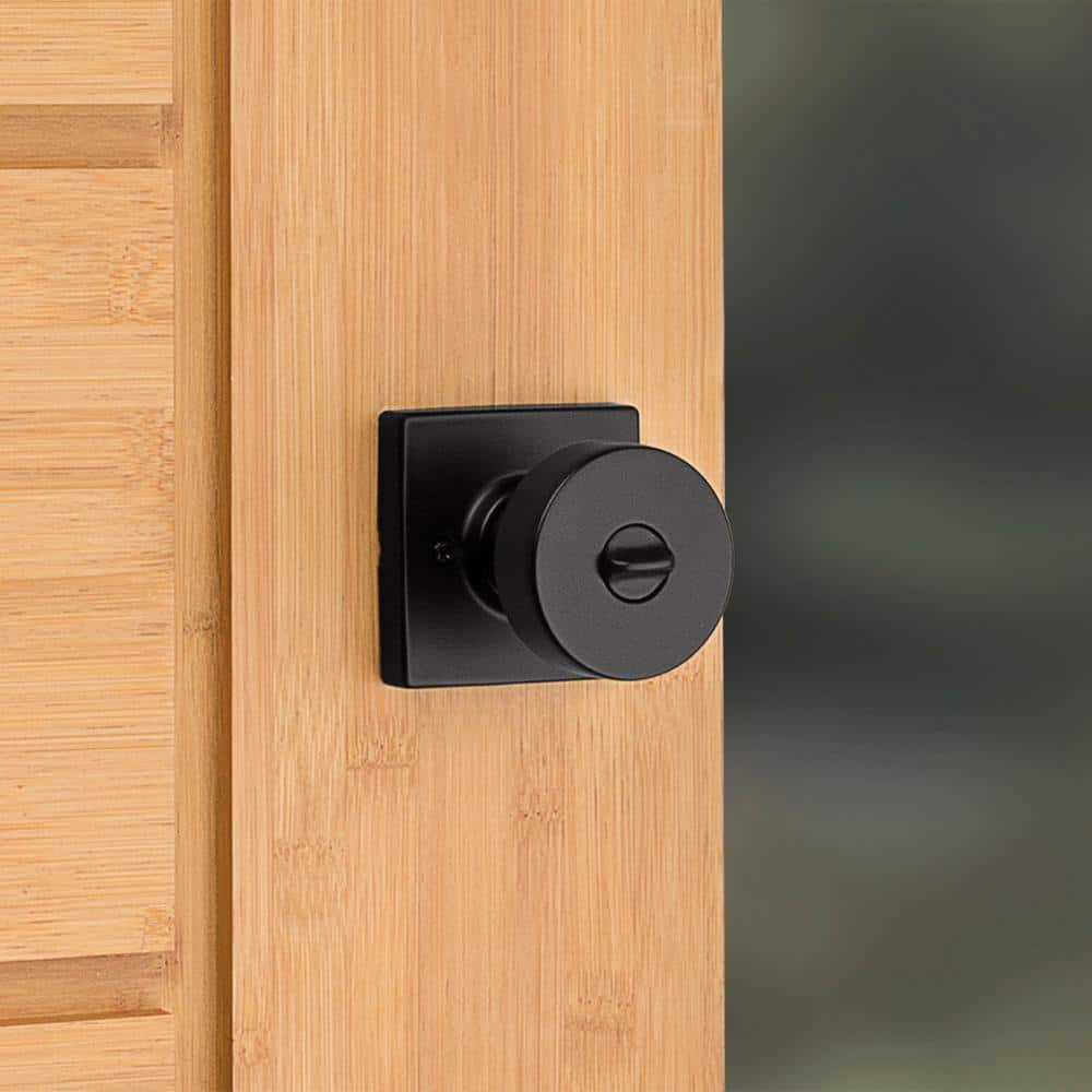 Kwikset Pismo Square Matte Black Keyed Entry Door Knob featuring SmartKey Security