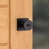 Kwikset Pismo Square Matte Black Keyed Entry Door Knob featuring SmartKey Security