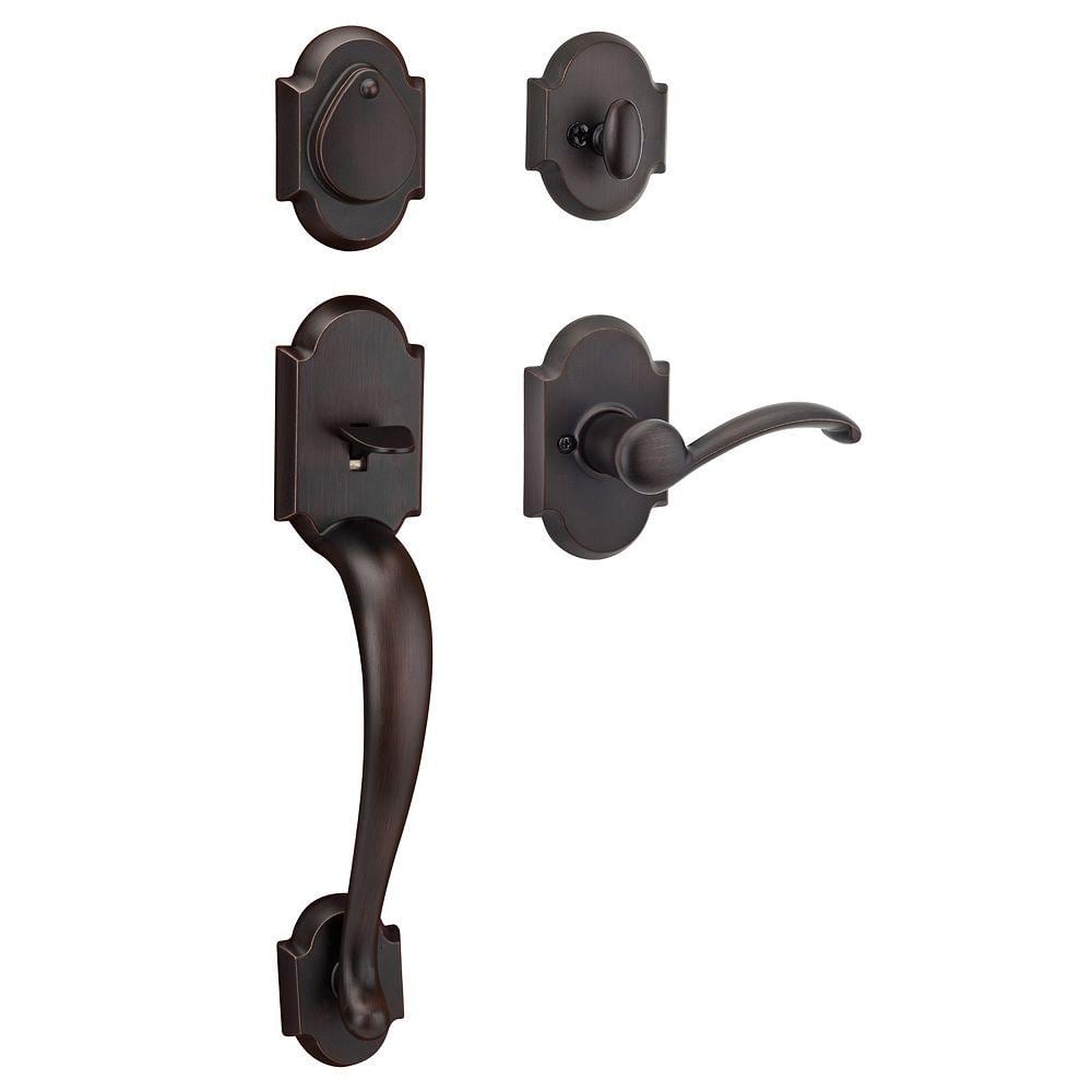 Kwikset Austin Venetian Bronze Single Cylinder Door Handleset with Austin Entry Door Lever Featuring SmartKey Security
